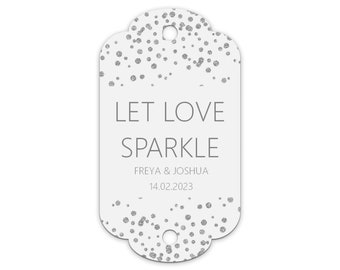 Sparkler Wedding Gift Tags, Silver Effect Personalised Pack Of 10