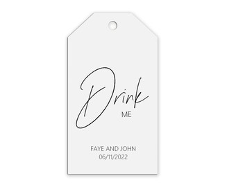 Drink Me Wedding Gift Tags Personalised Black & White, Sold In Packs Of 10