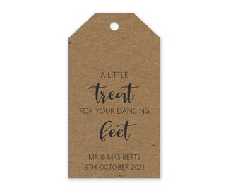 Kraft A little treat for your dancing feet, slipper or flip flop basket wedding gift tags, Personalised pack of 10