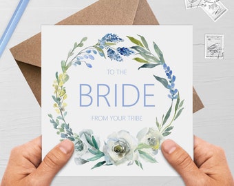 Blue Floral Bride From Your Tribe - 6x6 Inch Card With A Kraft Envelope