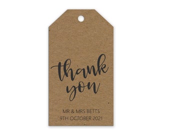 Kraft thank you, wedding favour gift tags, Personalised pack of 10