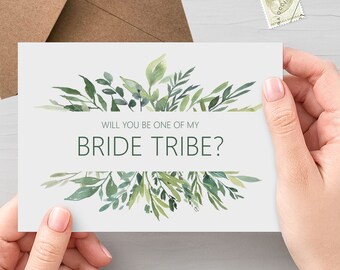 Greenery Will You Be Part Of My Bride Tribe? A6 Wedding Proposal Card With Kraft Envelope