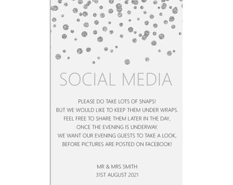 Social Media Wedding Sign, Silver Effect Personalised & Printed A5, A4 Or A3