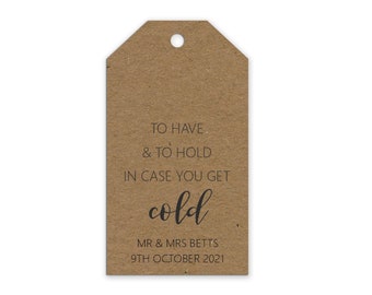 Kraft to have and to hold in case you get cold, blankets wedding favour gift tag, Personalised pack of 10