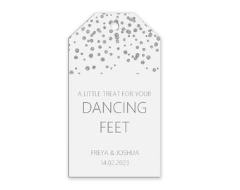 Flip Flop Dancing Feet Wedding Gift Tags, Silver Effect Personalised Pack Of 10