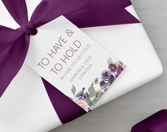 Purple Floral To Have & To Hold Wedding Gift Tags, Personalised and Printed, Pack Of 10