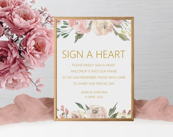 Blush Floral Sign A Heart Drop Box Wedding Sign - Personalised & Printed A5, A4 Or A3 Sign