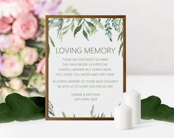 Greenery Loving Memory Remembrance Wedding Sign - Personalised & Printed A5, A4 Or A3