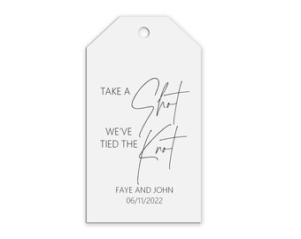 Take A Shot Wedding Gift Tags Personalised Black & White, Sold In Packs Of 10