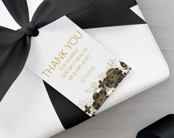 Black & Gold Thank You For Sharing Our First Meal Cutlery Gift Tags, Personalised Printed, Pack Of 10