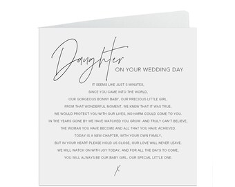 Daughter On Your Wedding Day Card, Black & White Minimalist 6x6 Inches In Size With A White Envelope