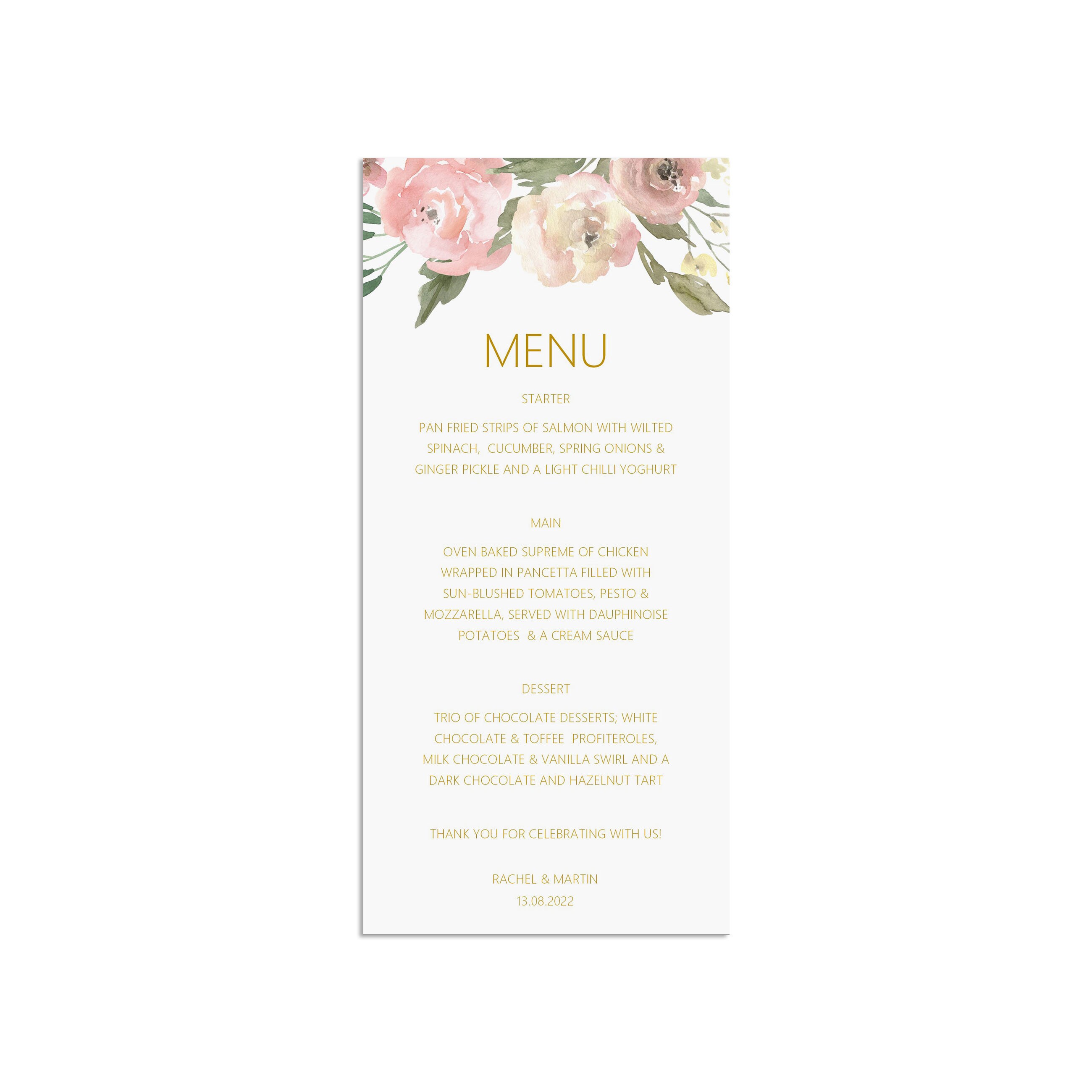 Blush Floral Wedding breakfast menu cards Personalised Etsy
