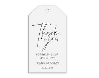 Thank You For Sharing Our Day Wedding Gift Tags Personalised Black & White, Sold In Packs Of 10