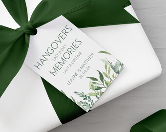 Greenery Hangover Kit Wedding Gift Tags - Personalised & Printed, Sold In Packs Of 10