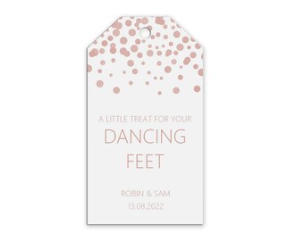 Dancing Feet Flip Flop Wedding Gift Tag, Blush Confetti Personalised Pack Of 10