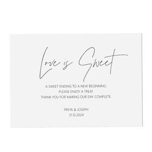 Wedding Sign - Love Is Sweet , Personalised Black & White A5, A4 Or A3 Sign
