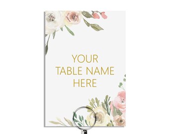 Table Name Cards, Blush Floral Custom Wording, 5x7 Inches