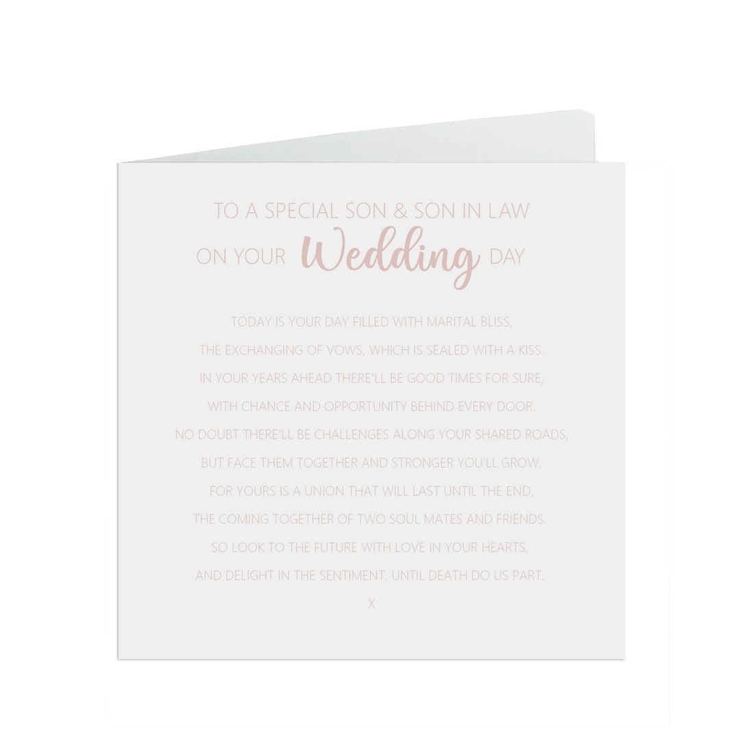 Son & Son in Law on Your Wedding Day Card, Rose Gold 6x6 Inches in Size ...