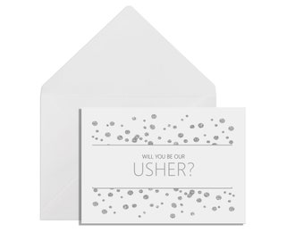 Will You Be Our Usher? Wedding Proposal Cards A6 Silver Effect With White Envelope