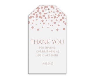First Meal Wedding Gift Tag, Blush Confetti Personalised Pack Of 10