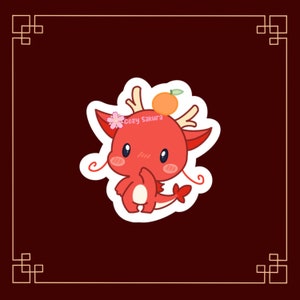 Autocollant imperméable en vinyle Chibi Dragon | Nouvel An lunaire | L'année du dragon