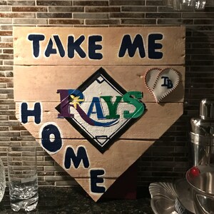 Hand painted and crafted Baseball Homeplate made of pallet wood 'Take Me Home' Tampa Bay Rays