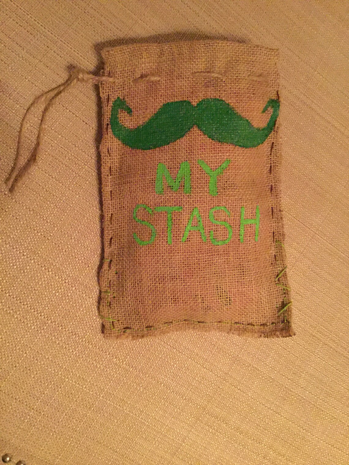 Burlap 'my Stash' Pull String Pouch Thick Mustache & Etsy