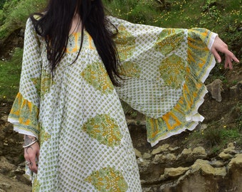 Vintage 70s indian dress gauze cotton with wonderful angel sleeves