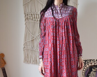 Indian 70's vintage red cotton midi dress