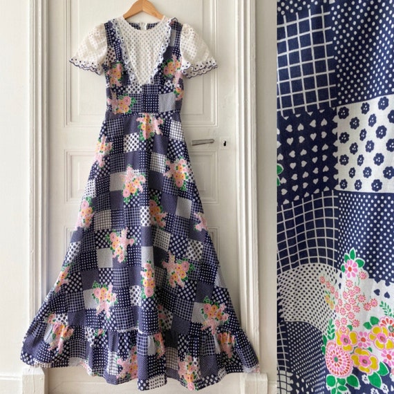 Vintage 70s patchwork printed maxi dress // 70s pa