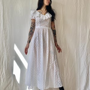 1940s Floral Cotton Dress Eyelet Lace | XS/S