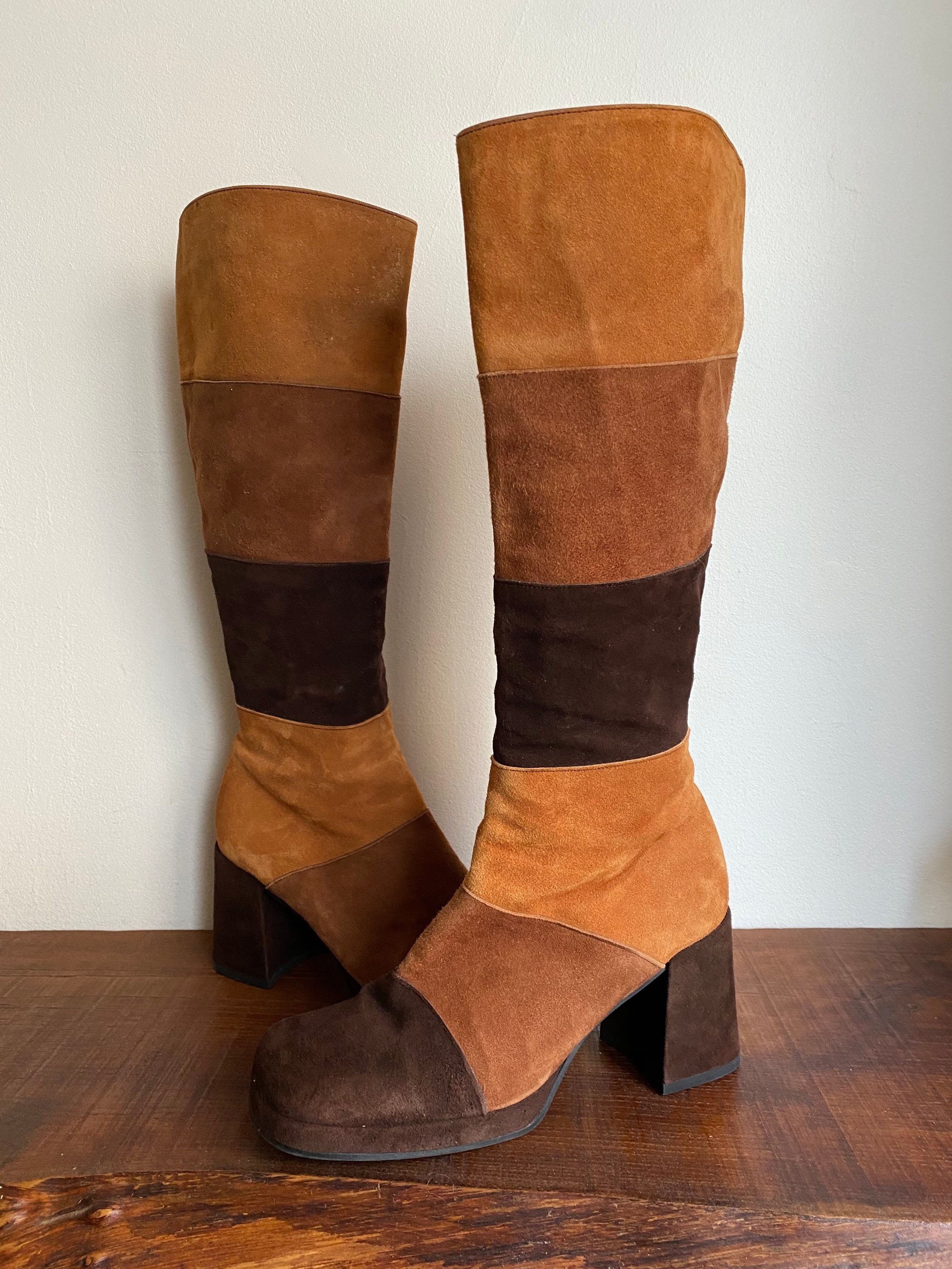 Vintage 90s Suede Patchwork High Boots 