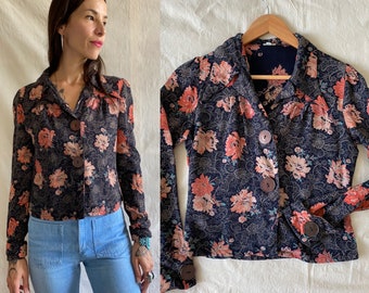 Vintage 70s does 40s floral cropped shirt // Size S