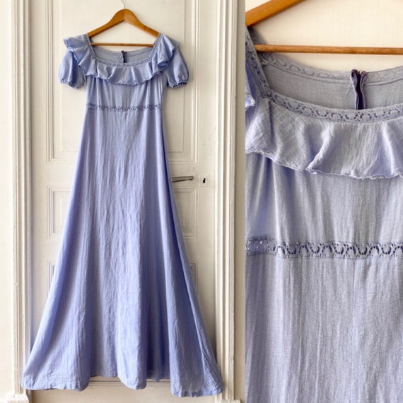 Vintage 70s cheesecloth lilac edwardian style maxi