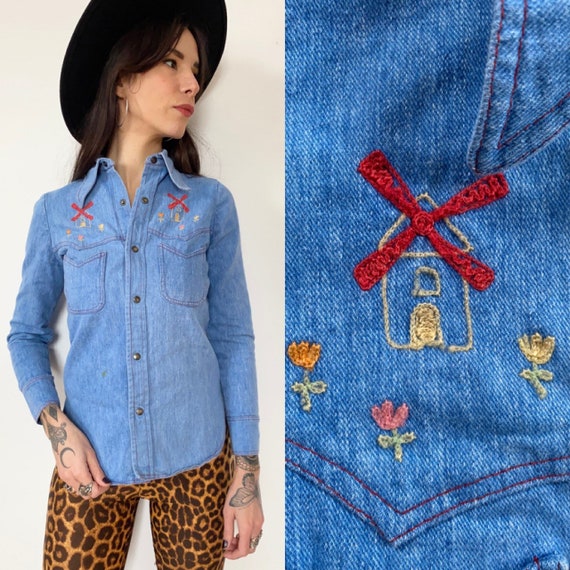 Hippie Denim Shirt Embroidered With 