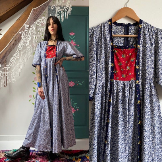 Vintage boho dress 70s floral // Vintage prairie d