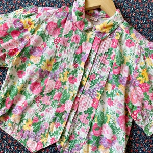Vintage 80s floral balloon sleeves shirt // Size L image 5