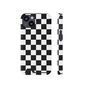 Étui pour téléphone porte-cartes à carreaux | Psychédélique | Tendance | Esthétique | Rétro | Groovy | Cadeau | 13 12 15 14 pro Plus