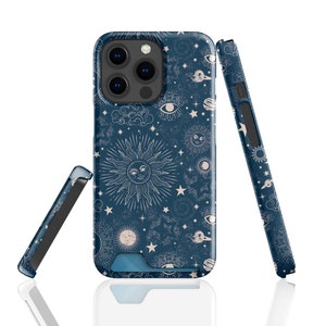 Celestial, telefoonhoesje met creditcardhouder, voor Galaxy S21 S22 en iPhone 14 13 12 11 Marineblauwe beschermhoes