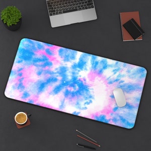 Bureauonderlegger schattig, tie-dye pastel kantooraccessoires, bureaumat, leuke werkplek, trendy werkruimte, trendy, boho-bureau, mooie bureauonderlegger