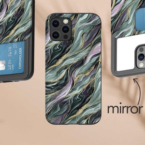 Custodia porta carte, Emerald, con specchio Per iPhone e Galaxy 11 12 Pro Max S20 Note 20 Ultra Plus, verde