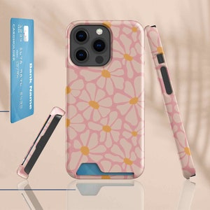 Étui de téléphone avec porte-cartes pour iPhone 14 15 Pro, Daisy | Psychédélique | Tendance | Esthétique | Rétro | Groovy | Cadeau | 13 12 11 14 pro Plus - 076