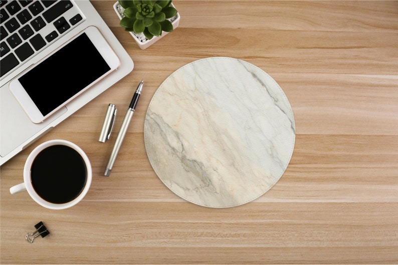 Faux Leather Marble Mouse Pad Stylish Gift Idea for Coworker, Rectangle or Circle image 1
