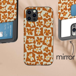 Funda para iPhone con tarjetero, diseño floral abstracto en espiral, funda con espejo, funda para iPhone 11, funda para iPhone 12 Pro