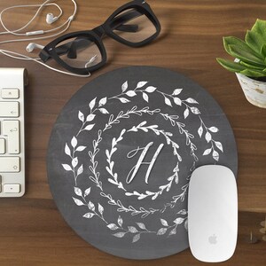Personalized Floral Wreath Mouse Pad: Chalkboard Faux Leather Mousemat