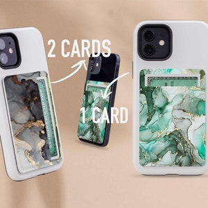 Billetera adhesiva para teléfono, de cuero y papel biodegradable, tarjetero para teléfono, porta identificación con dos bolsillos para todos los teléfonos y fundas.