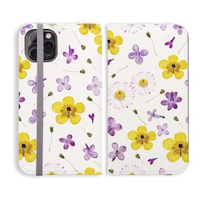 Floral iPhone Wallet Case: Yellow & Purple Flowers, Credit Card Holder