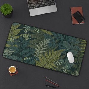 Green Desk Mat, Botanical Mouse Pad, Vintage Desk Mat, Gaming Mousepad, Nature Desk Decor, Garden Desk Pad