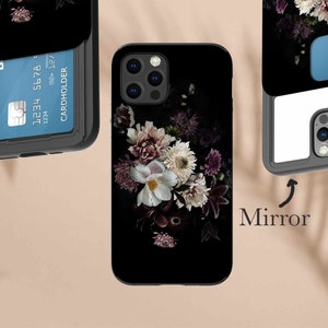 iPhone-hoesjes met kaarthouder, met spiegel Voor iPhone en Galaxy 11 12 Mini Pro Max S20 Note 20 Ultra Plus - 074 Bloemen