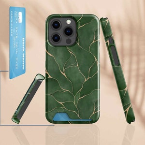 Funda para teléfono con tarjetero 15 para iPhone y Galaxy 14 13 12 11 Pro Max S21 S22 Ultra Plus Verde, Dorado